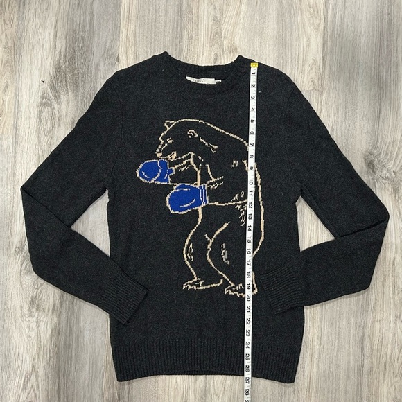 H&M LOGG Boxing Polar Bear Long Knit Tunic Sweater Gray Cotton Wool Blend Size S - Picture 2 of 7